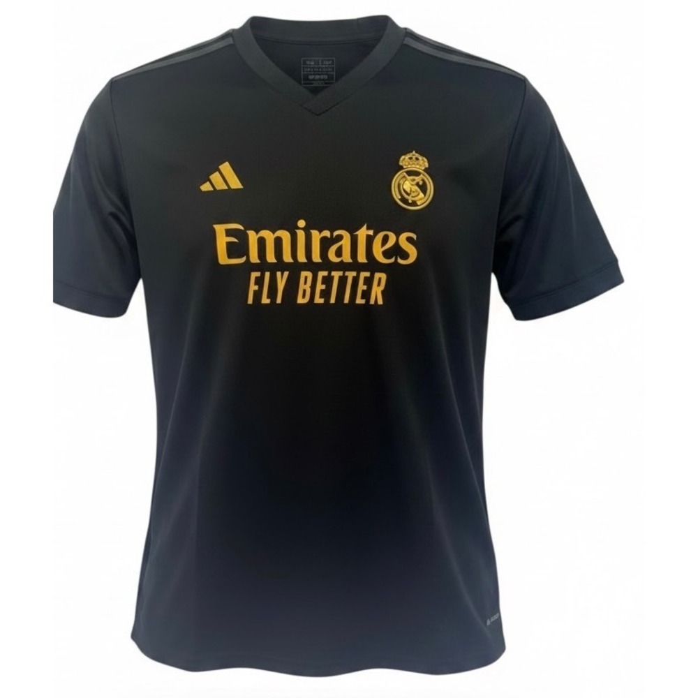 Adidas Real Madrid 23/24 Away Jersey Mens 3XL Slim Fit Black Gold Soccer (W6)